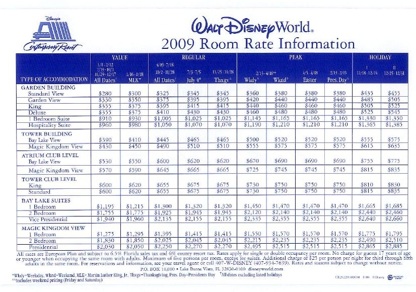Room Rates 09 Disney #39 s Contemporary Resort Fan Site